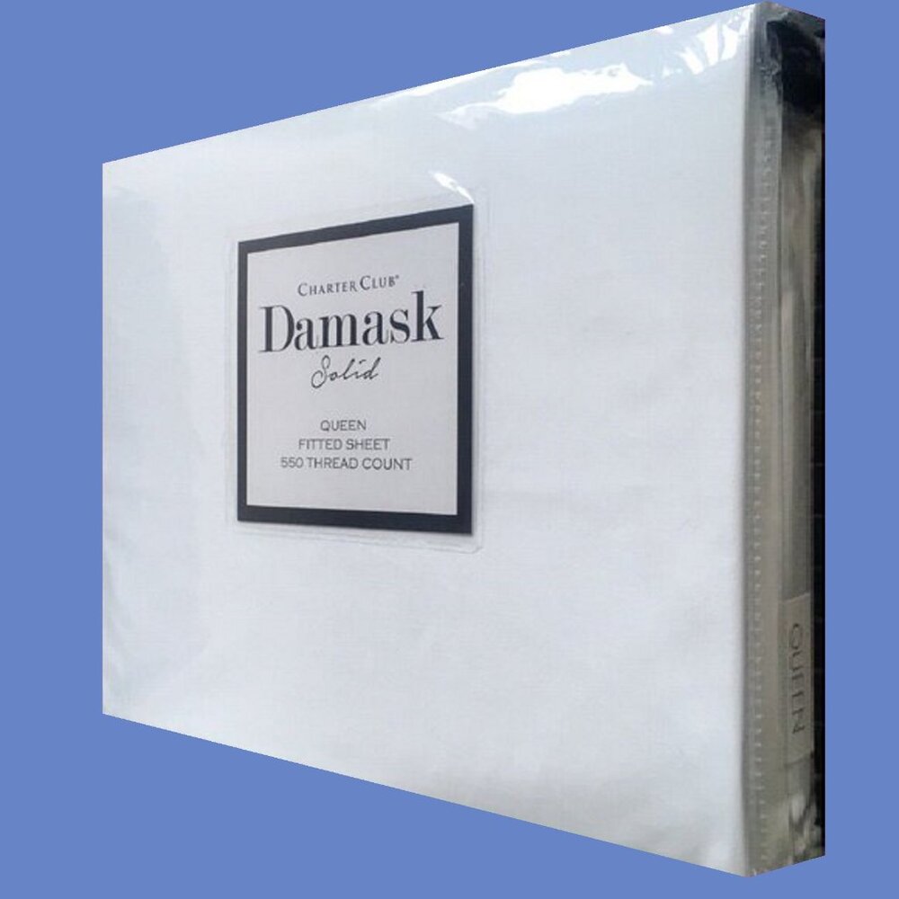 new SOLID WHITE Charter Club 550 TC 100% Cotton 18” Deep Queen Fitted Sheet